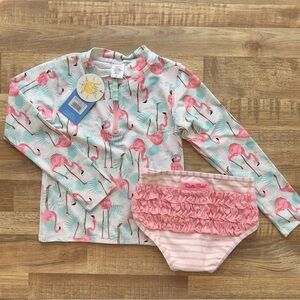 Ruffle Butts Flamingo Print Rashguard Set